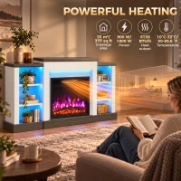 HOMCOM Electric Fireplace TV Stand 138cm, LED Strips, Adjustable Flame Effect, 6 Shelves, Entertainment Center Console Table(m-6)