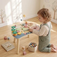 AIYAPLAY Mesa de Atividades em Madeira para Bebé 1-3 Anos, Montessori 6 em 1 com Engrenagens, Labirinto de Contas e Relógio(m-2)