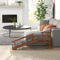 PawHut Huisdierloopplank, Afneembare Leuningen, Antislip, Grenenhout, tot 30 kg, 125x40x56cm, Bruin/Grijs(m-7)