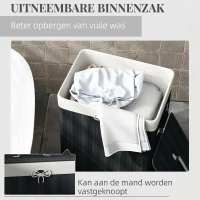 HOMCOM Wasmand, wasbox, wasverzamelaar met deksel, zeildoek zak, bamboe, vouwbaar, 72L, zwart 40 x 30 x 60 cm(m-5)