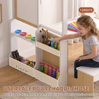 AIYAPLAY Ensemble Table pour Enfant avec Banc en Bois 5-en-1 avec Chevalet, Tableau Noir et Blanc Double Face, 3-8 Ans, Blanc(m-6)