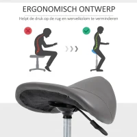 HOMCOM Rollende kruk, zadelvormige zitting, in hoogte verstelbaar, 360° draaibaar, kunstleer, donkergrijs, 53 x 52 x 49-61 cm(m-7)