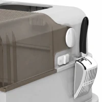 PawHut XXL RVS-kattenbak met opklapbaar deksel, kattenbak met schep, voor grote katten tot 20 kg, gemakkelijk schoon te maken, geurneutraliserend, Grijs(m-12)