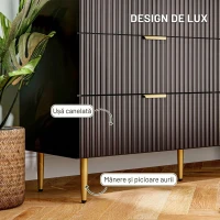 HOMCOM Comodă pentru Dormitor cu 6 Sertare, Design Modern Canelat, Mânere și 5 Picioare Aurii, pentru Hol, Living sau Intrare, 120 x 40 x 76,5 cm, Negru(m-5)