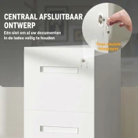 Vinsetto Rolcontainer, archiefkast, scheidingswand, centraal afsluitbaar, stalen behuizing, 5 wielen, wit, 39 x 48 x 67 cm(m-4)