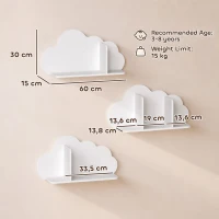 AIYAPLAY Lote de 3 Estantes de Pared para Libros Infantil, Forma de Nube, Estantería Infantil 3-8 años, Blanco(m-3)