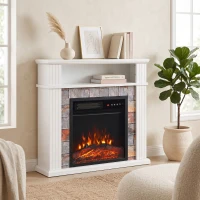 HOMCOM Chimenea Eléctrica Decorativa 1800W con Repisa Efecto Llama 5 Brillos Termostato Temporizador Mando Blanco(m-6)