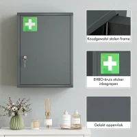 kleankin Medicijnkast voor wandmontage met slot, 3-niveaus stalen hangkast, 40 x 15 x 53,5 cm, Antracietgrijs(m-6)
