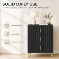 HOMCOM Modern 3-Drawer Dresser, Fluted Bedroom Dresser Chest of Drawers with Metal Legs and Steel Handles for Bedroom, Black(m-6)
