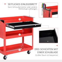 HOMCOM Werkplaatswagen, gereedschapswagen met 3 niveaus, transportwagen met lade, rood(m-5)