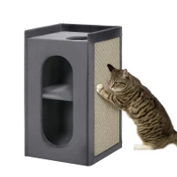 PawHut Krabpaal voor katten met 2 kattenholen, 1 liggedeelte, sisal krabmat, pluche, grijs+naturel(m-11)