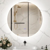 kleankin Specchio Bagno con Luci LED Regolabili, Interruttori Touch e Design Antiappannamento, Ø60 cm(m-2)