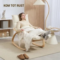 HOMCOM Gestoffeerde Schommelstoel, Ontspanningsfauteuil met Armleuningen en Stalen Frame, voor Woonkamer, Slaapkamer, Cremewit(m-4)
