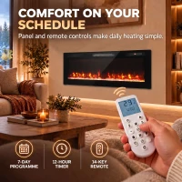 HOMCOM Ultra-Thin Electric Fire Wall Mounted/Recessed/Freestanding 127cm/50" Electric Fireplace with 12 Colours, 5 Brightness(m-7)