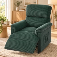 HOMCOM Corduroy Electric Recliner Armchair with Massage and Heat - Green(m-9)