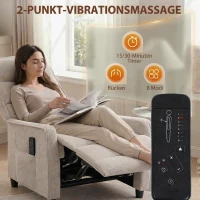 HOMCOM Relaxsessel mit Vibrationsmassage, Leinen-Optik, zurückklappbar mit Federpolsterung, Fußstütze, Cremeweiß(m-4)
