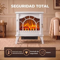 HOMCOM Chimenea Eléctrica 1000W/2000W con Temperatura Ajustable Protección contra Sobrecalentamiento 55x31x58 cm Blanco(m-7)
