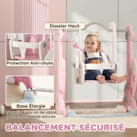 AIYAPLAY Toboggan et balançoire pour enfants 4 en 1 avec panier de basket et échelle, 147,5 x 160 x 107 cm, rose(m-6)