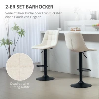 HOMCOM Modern Barkrukken, Set van 2 Draaibare Barstoelen met Rugleuning, In hoogte verstelbaar, met Voetsteun, Gestoffeerd, Beige(m-4)