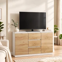 HOMCOM Aparador com 2 Portas e 3 Gavetas, Móvel de TV até 55 Polegadas, 120x35x74,5 cm, Branco e Carvalho(m-10)