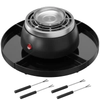 HOMCOM 2-w-1 S'mores-Maker i zestaw do fondue czekoladowego Elektryczny bezpłomieniowy z 4 widelcami do pieczenia, 4 zdejmowanymi tacami na imprezę(m-1)