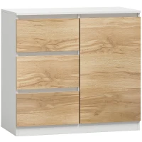 HOMCOM Aparador Pequeno com Porta e 3 Gavetas 80x40x75 cm para Entrada e Sala de Jantar Branco e Natural(m-1)