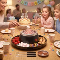 HOMCOM 2-w-1 S'mores-Maker i zestaw do fondue czekoladowego Elektryczny bezpłomieniowy z 4 widelcami do pieczenia, 4 zdejmowanymi tacami na imprezę(m-10)