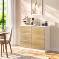 HOMCOM Aparador Pequeno com Porta e 3 Gavetas 80x40x75 cm para Entrada e Sala de Jantar Branco e Natural(m-10)