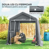 Outsunny Cort Garaj 2,4x2 m pentru Vehicule și Biciclete, din Metal și Material PE, Gri Închis(m-5)