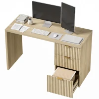 HOMCOM Escritorio para Ordenador, Almacenamiento Reversible, 3 Cajones Frentes Ondulados, Tablero Grueso y Espacioso, 120x50x76cm, Roble(m-11)
