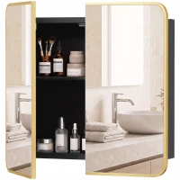 HOMCOM Bathroom Medicine Mirror Cabinet, Bathroom Wall Cabinet with Storage, Magnetic Doors and Adjustable Shelf, Natural(m-15)