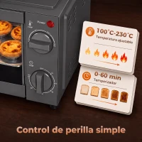 HOMCOM Mini Horno Eléctrico 9L Horno Eléctrico Sobremesa 750W con Temperatura Ajustable Temporizador 35x24,6x20 cm Gris(m-4)
