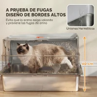 PawHut Arenero para Gatos de Acero Inoxidable XL con Tapa Borde Alto 2 Entradas Escalón Pala Diseño Desmontable Gris Claro(m-20)