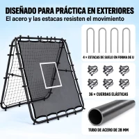SPORTNOW Red de Rebote de Fútbol Plegable de Doble Cara con 5 Ángulos Ajustables 36 Cuerdas Elásticas 120x99,5x111,5 cm Negro(m-7)