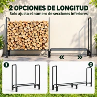 Outsunny Leñero con Cubierta Estante para Interior y Exterior Carga 200kg 200x36x99 cm Verde Oscuro y Negro(m-7)