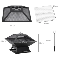 Outsunny vuurschaal met vonkenbescherming grillrooster vuurkorf open haard voor BBQ(m-3)