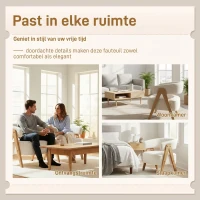 HOMCOM Moderne gestoffeerde fauteuil, fleece-bekleding, accentstoel, armstoel met houten poten, metalen frame, wit(m-6)