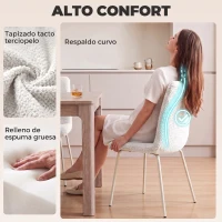 HOMCOM Pack de 2 Sillas de Comedor de Terciopelo con Asiento Respaldo Acolchado y Patas Metálicas Blanco(m-5)