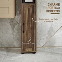 HOMCOM Coluna de Casa de Banho com 2 Portas, Compartimento Aberto, Prateleiras Ajustáveis e Suporte para Papel Higiénico, 20x20x185 cm, Castanho Acinzentado(m-6)
