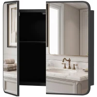 HOMCOM Bathroom Medicine Mirror Cabinet, Bathroom Wall Cabinet with Storage, Magnetic Doors and Adjustable Shelf, Black(m-1)