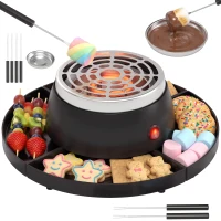 HOMCOM 2-w-1 S'mores-Maker i zestaw do fondue czekoladowego Elektryczny bezpłomieniowy z 4 widelcami do pieczenia, 4 zdejmowanymi tacami na imprezę(m-12)