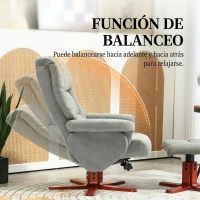 HOMCOM Sillón Relax Reclinable con Reposapiés Tapizado en Tejido Técnico Marco de Madera  Función Basculante Gris(m-5)