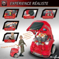 HOMCOM Camion mécano 2 1 - Jouet Bricolage Enfant - Établi - Jeu imitation mécanicien - Nombreux PP ABS Rouge(m-6)