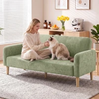 HOMCOM Sofá de 2 Plazas de 160 cm Tacto Aterciopelado Acolchado Grueso Asiento Amplio y Patas de Madera de Caucho Verde(m-9)