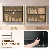 HOMCOM Bathroom Medicine Mirror Cabinet, Bathroom Wall Cabinet with Storage, Magnetic Doors and Adjustable Shelf, Natural(m-6)