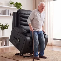 HOMCOM Cadeirão Elevatório Elétrico com Massagem Vibratória e Calor Lombar Reclinável Preto(m-2)