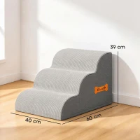 PawHut Dog Steps for Bed and Sofa, 3-Step Non-Slip Dog Stairs with Removable Washable Cover, Carry Handle, Light Grey(m-3)