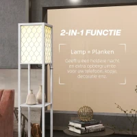 HOMCOM vloerlamp in modern design, 2 planken, trekkoordschakelaar, 26 x 26 x 156 cm, wit(m-4)