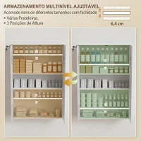 HOMCOM Armário de Medicamentos de Parede com Fechadura 2 Chaves e Portas de Vidro 60x17x82,5 cm Branco(m-6)