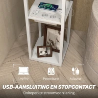 HOMCOM Vloerlamp met 3-laags rek, voetschakelaar, USB-poorten, MDF, wit(m-4)